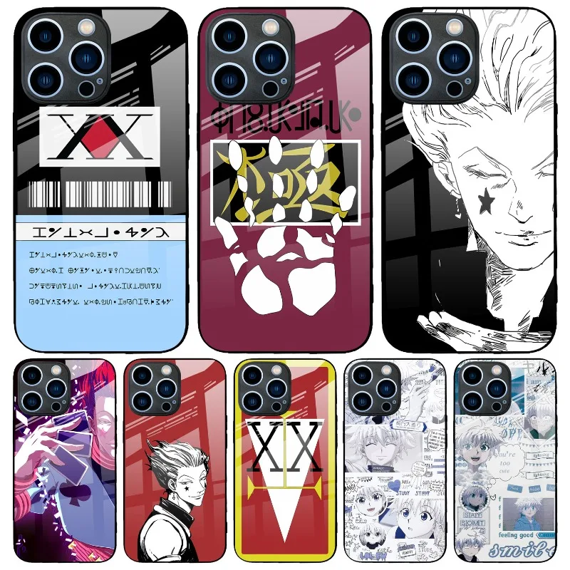 

Hunter X Hunter Hisoka Glass Phone Case Anime Characters Suitable for iPhone 16 15 14 Pro Max Plus Shockproof Phone Case Gift