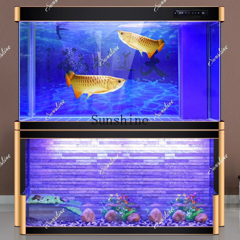

Living room running water curtain wall golden arowana turtle tank aquarium bottom filter glass medium and large customization F