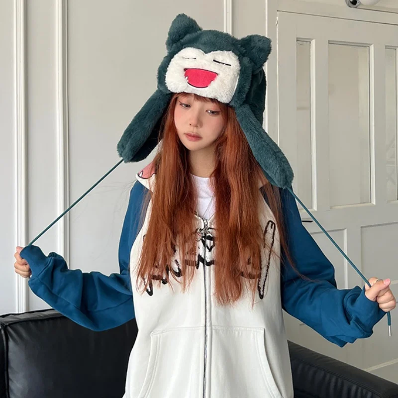Pokemon's Snorlax Gengar Hat Ski Windbreak Hats Anime Cosplay Cap Outdoors By Bike Caps Cartoon Winter Keep Warm Festival Gift