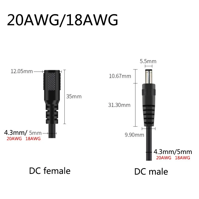 オスとメスの電源コネクタ,2A 5a 10a dc,5x2.5mm,LEDストリップ用銅線,CCTVカメラe1