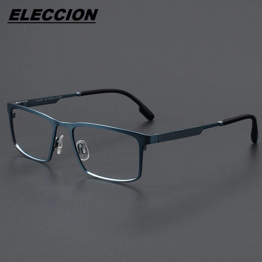 

ELECCION Fashion Square Men's Eyeglass Frames 2024 New Titanium Full Rim Optical Glasses Frame Spring Hinge Temples Design