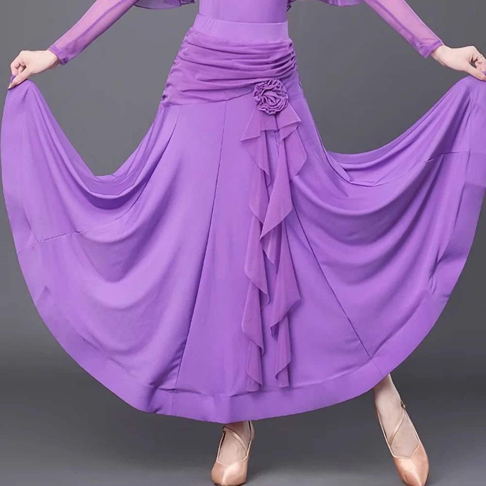 Walzer Tanz Fuchsia Hochwertiger Rock Neues Produkt Fishbone Rock Stereo Floral Ballroom Dance Eleganter Wettbewerb Langer Rock