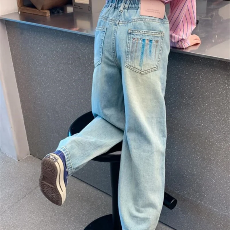 Girls Jean Pants Long Trousers Cotton 2024 Blue Spring Autumn Teenagers Baby's Kids Pants High QualityTeenagers Children's Cloth