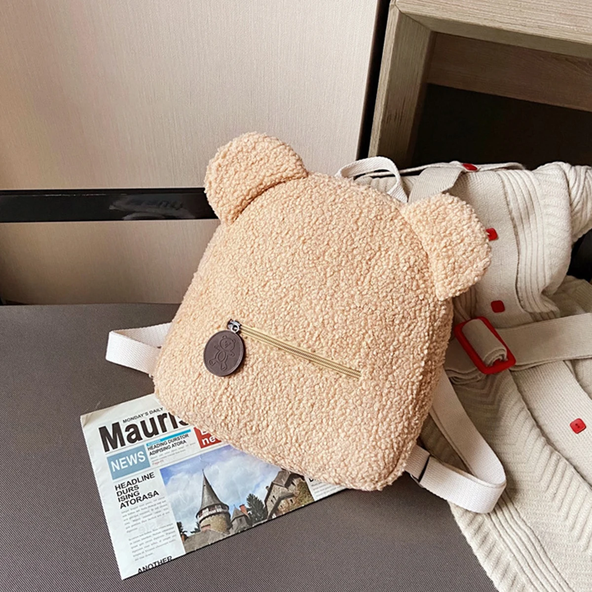 

Cute Little Bear Ear Backpack Girls' Parent-Child Plush Backpack Women's Bag Autumn and Winter New Korean Style