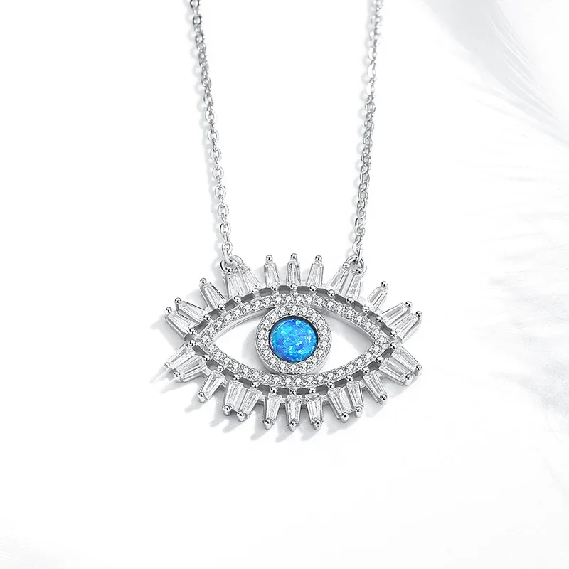 TONGZHE Evil Eye Necklace AAA Cubic Zirconia 925 Sterling Silver Necklace Women Turquoises Classic Eye Link Chains for Jewelry