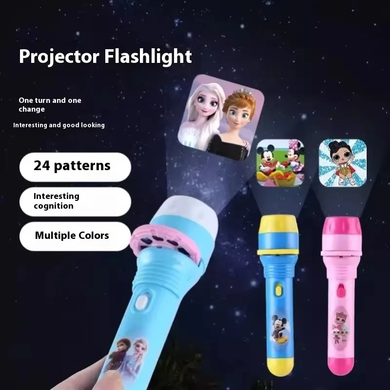 7 أنماط ديزني الإسقاط مصباح يدوي أنيمي الأجهزة الطرفية المجمدة ميكي ماوس لطيف متوهجة عرض الشرائح لعب الأطفال هدايا عيد ميلاد