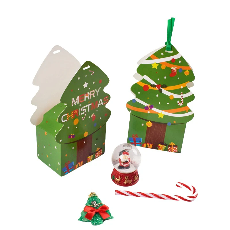 Caja de regalo de papel Kraft para Navidad, 5 piezas, galletas de Papá Noel, dulces, decoración de Navidad, recuerdos de fiesta de año nuevo