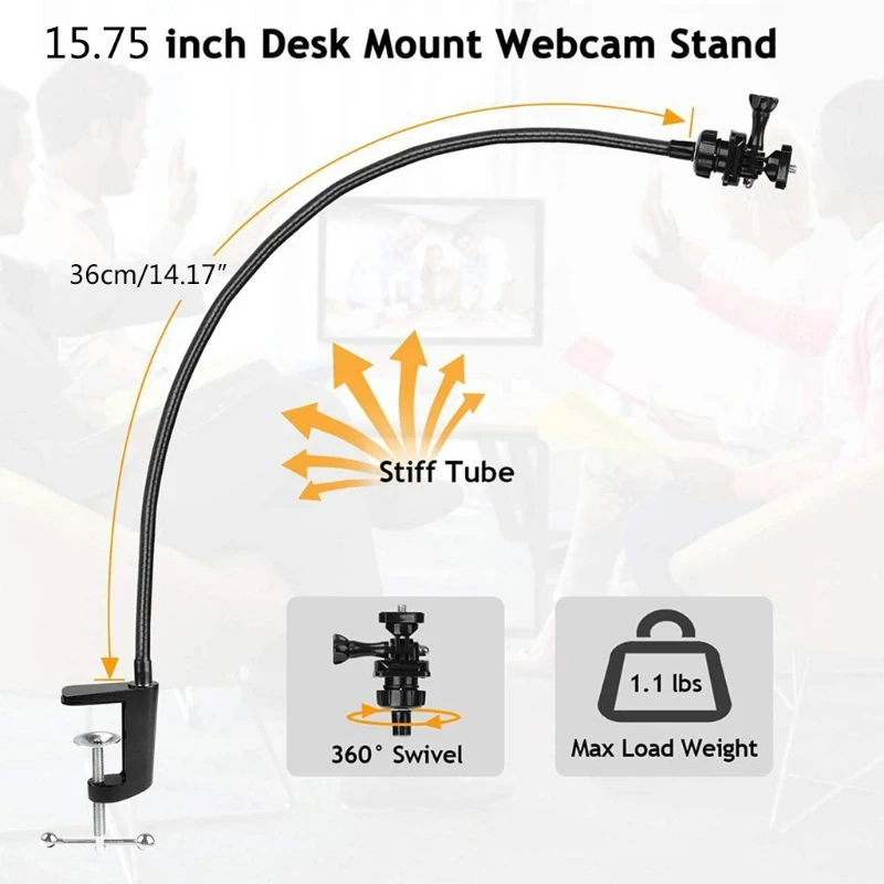 Webcam Stand Enhanced Desk Jaw Clamp with Flexible Gooseneck Stand for