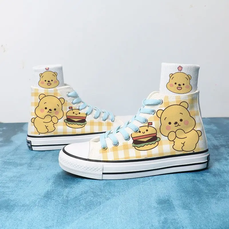 Disney Toy Story Lotso Kawaii Shoes Winnie the Pooh Sneakers High Top Canvas Girl Shoes Students Gift Cute Cosplay Costume Prop