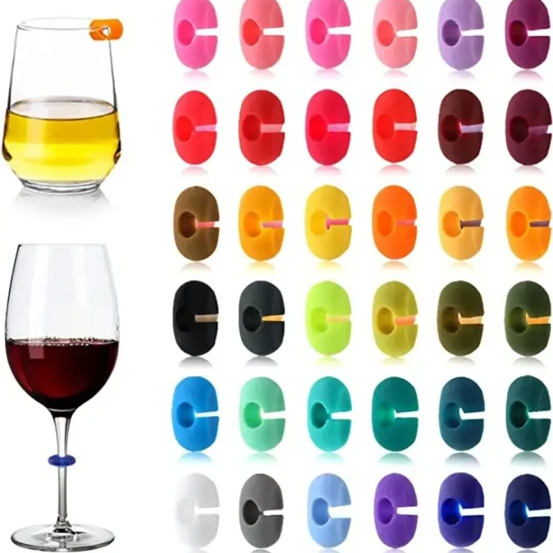 8/12/24/36 Pieces Color Random Silicone Wine Glass Marker Juice Glasses Cup Labels Tags for Outdoor Wedding Engagement