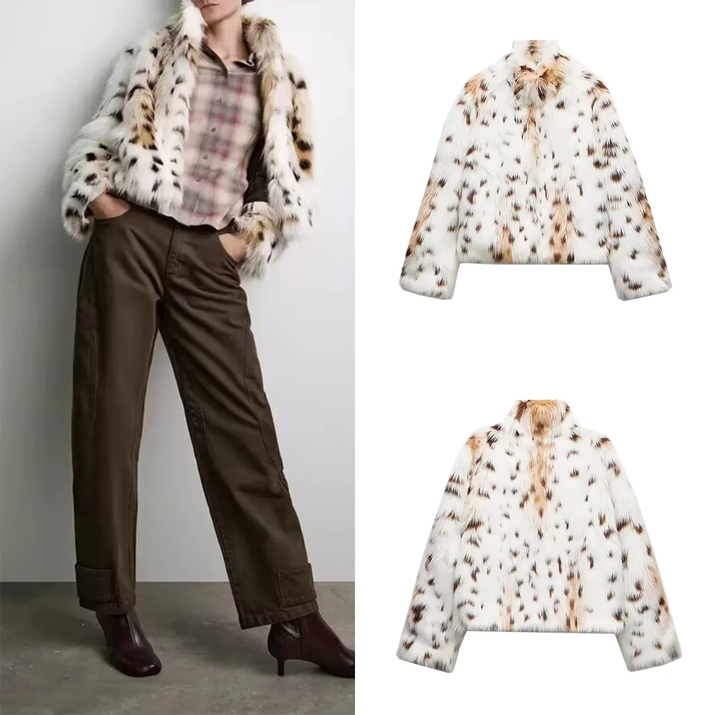 

Faionable Ele Artificial Fur Effect Jaet Autumn 2025 Women's Sle Personali Outerwear Long Sve Stand Collar