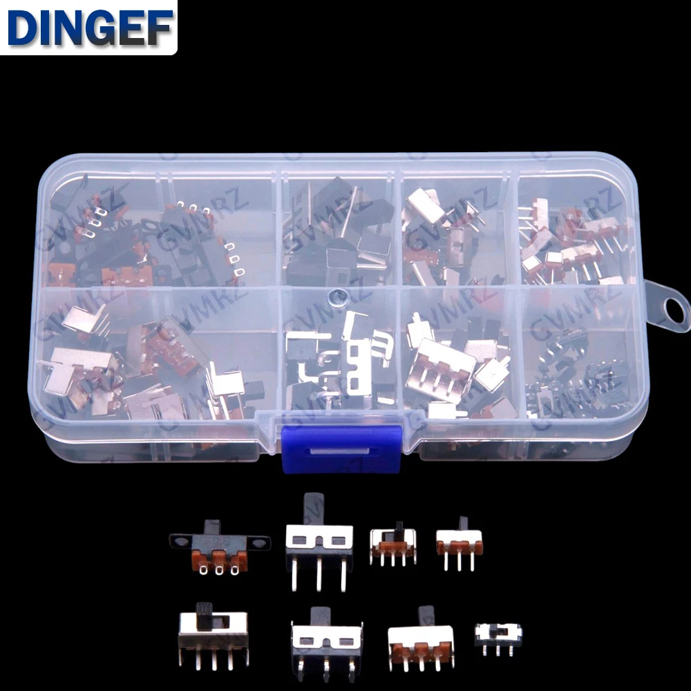 8Values ​​Toggle Switch 70PCS Single Row Straight Plug Miniature Power Supply 3-Pin Button Slide 2-Slot Toggle Knob 3P