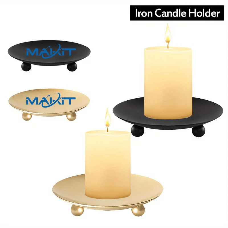 Makit 1pc Vintage Cylindrical Metal Candlestick, Elegant Artistic Table Ornament, Exquisite metal plate craft design,