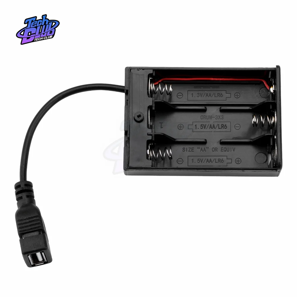 AA Battery Holder Black 3x /4x1.5V 4 Slots AA Battery Box with Cover ON/Off Switch and USB Female Socket Battery Holder