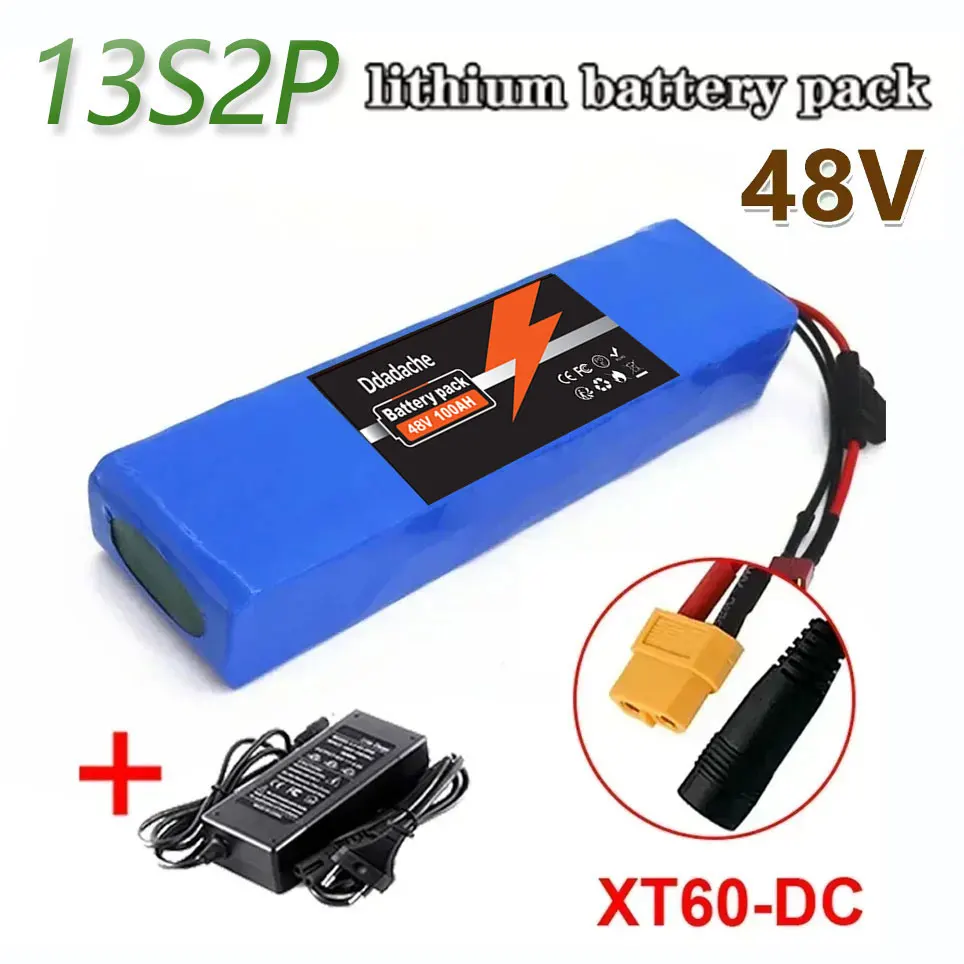 13S2P 48V 100Ah lithium-ionbatterij met 250W 350W 500W 750W 1000W BMS en een gratis 48V/54,6V-oplader