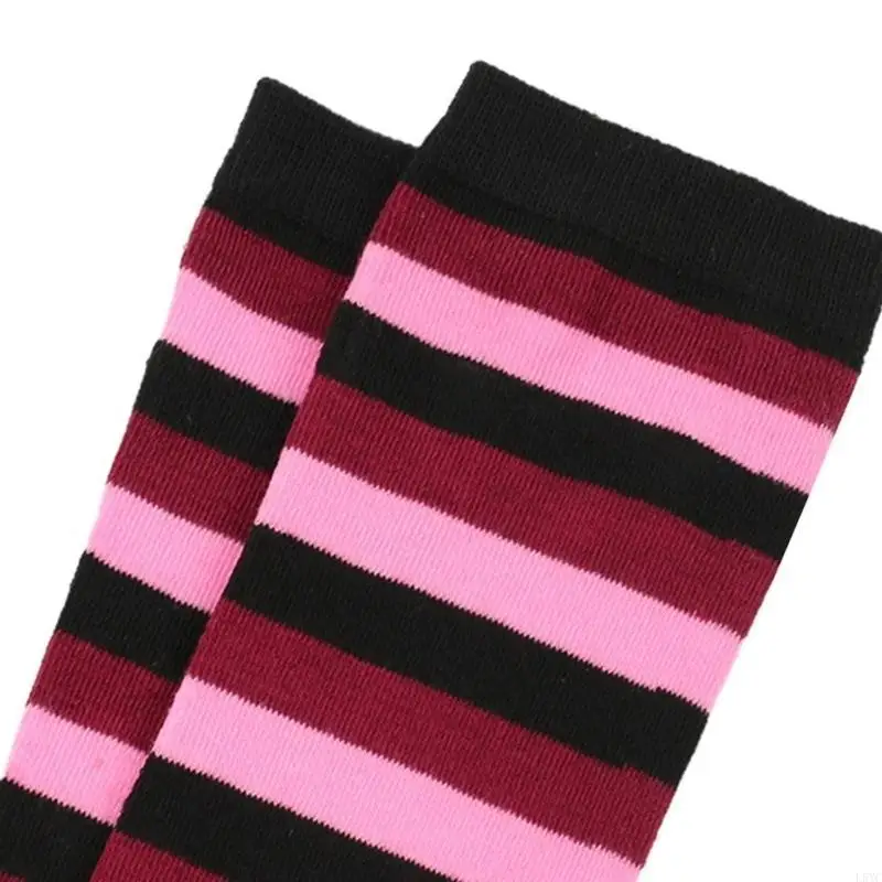 L5YC kontrastowe kolorowe paski poliestrowe podkolanówki dla kobiet i mężczyzn długie podkolanówki na akcesoria do kostiumów na