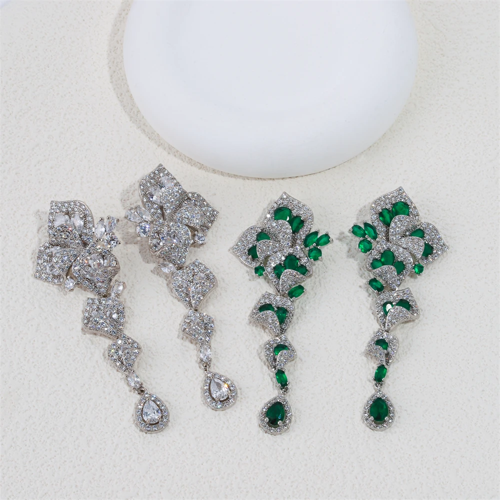 S925 Silver Needle Luxury color emerald earrings Butterfly fringe long super fairy elegant celebrity earrings tidal atmosphere