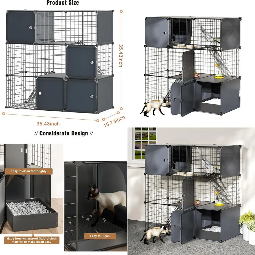 

Металлический 3-уровневый вольер для кошек (для дома и улицы) с лотком для туалета и съемной клеткой для средних котят