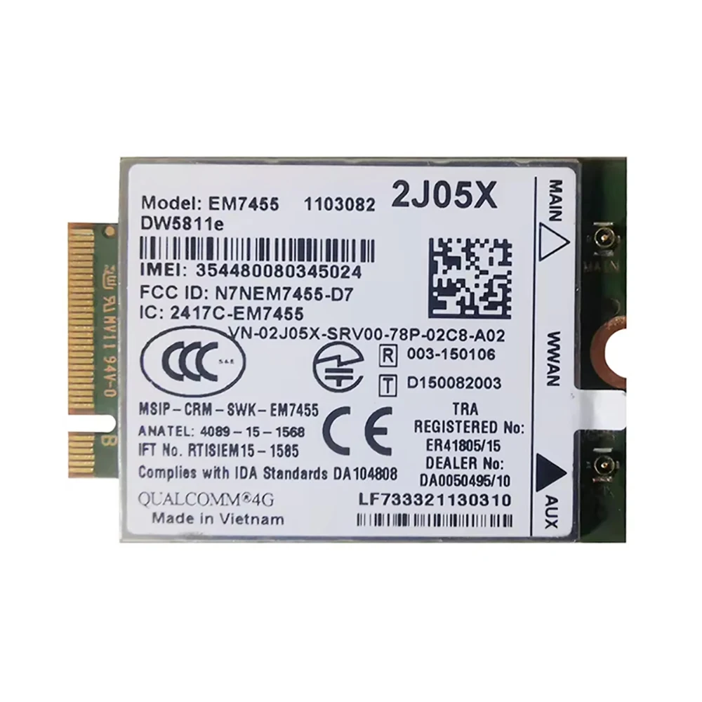

Модуль EM7455 DW5811e LTE Cat6 M.2, 4G WWAN-карта для ноутбуков E7270 E7470 E7370 E5570 7480 7490 7400 7280 7390 7370