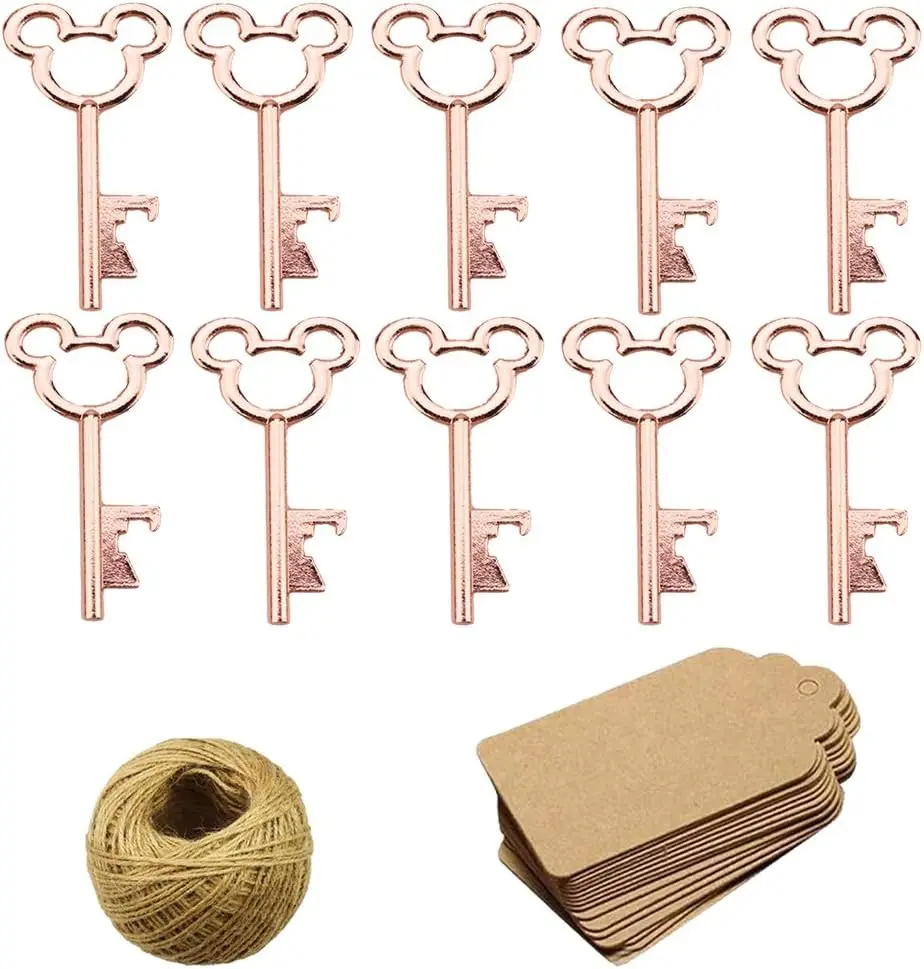 50Pcs Vintage Skeleton Key Bottle Openers with 50pcs Escort Card Tag and Twine for Wedding Party Favors Rustic Decoration