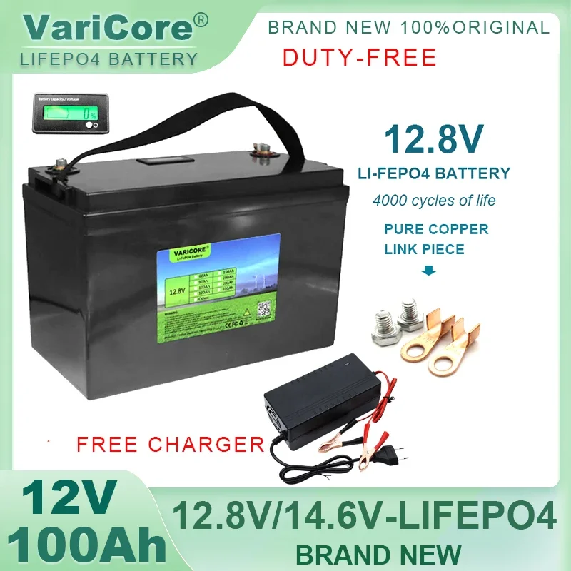 12V/12.8V 100Ah LiFePO4 Battery pack 4string LCD Lithium Power Batteries 4000 Cycles For Campers Solar Wind inverter Car lighter