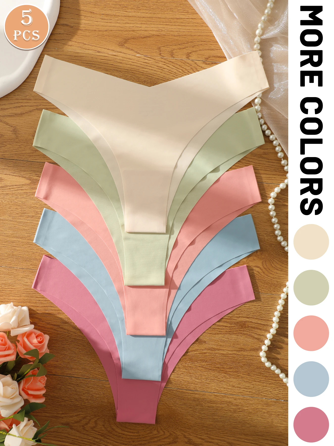 5pcs/Pack Women's Seamless Comfortable Solid Color Triangle Panties