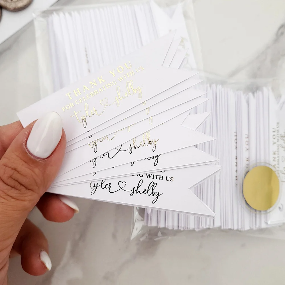 50pcs Personalized Wedding Gold Foil Thank You Tags for Boxes and Gifts White/Black Gold Foiled Welcome Tags Party Favors