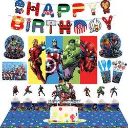 Decorazioni per feste di compleanno Marvel The Avengers forniture per feste per bambini Set di stoviglie palloncini Banner tovaglia sfondo supereroe