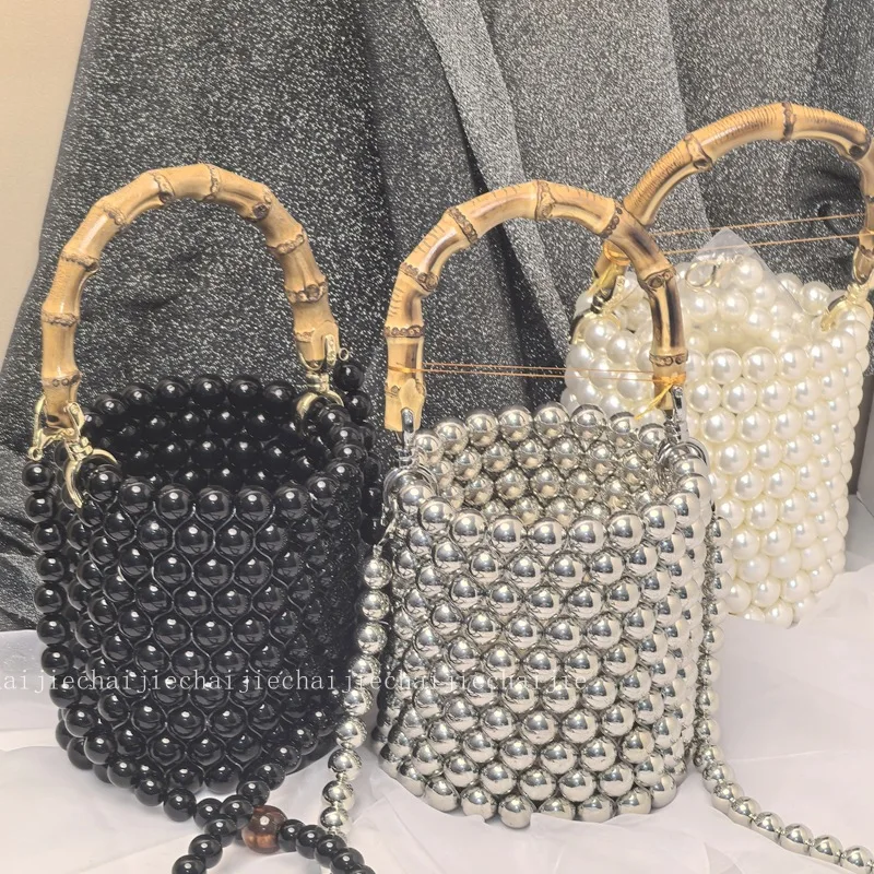 New Fashion Bucket Bag Chain Bar Pearl Beads Premium Single Shoulder Women's Bags Banquet Banquet Ladies Handbag Customizable