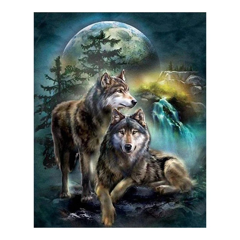 Diamond Painting Full Diamond Round Diamond Crystal Rhinestone Crafts, Home Wall Decoration Gift Two Wolves