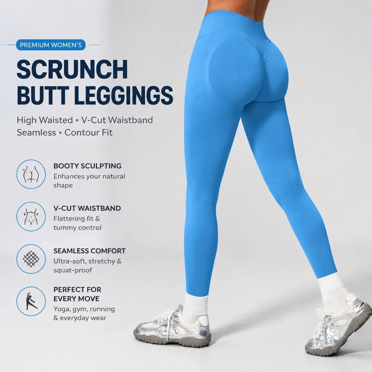 Women's Booty Lifting High Waist Yoga Leggings with Anti-Roll Waistband Squat Proof Seamless Compression Tights for Gym Running