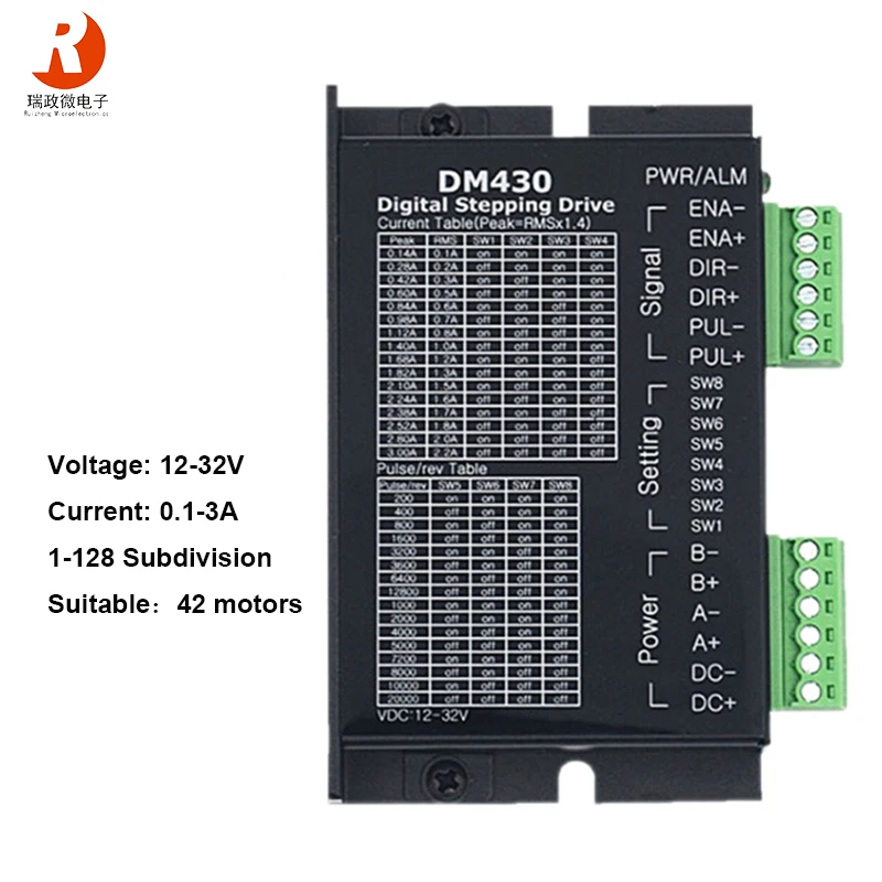 42 Digital Stepper Motor Driver DM430 for Nema8 Nema11 Nema17 Stepper Motor 12-32VDC 0.1-3A