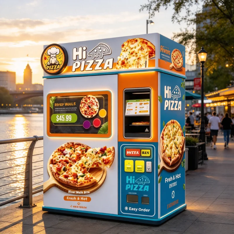 Automatic Stock Monitoring Pizza Vending Machine Touchscreen 20-150 Capacity Multiple Payment Street Customized Unit