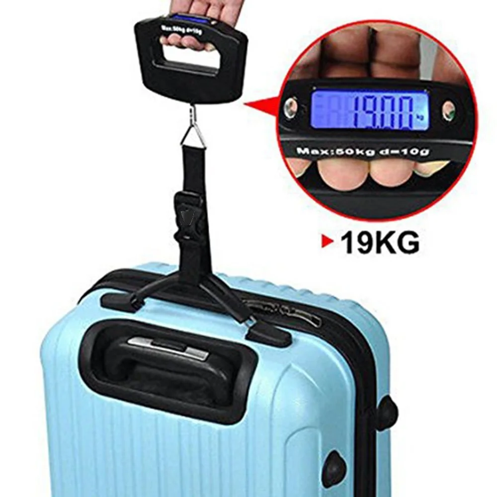 Balança de Bagagem Eletrônica Digital com Luz de Fundo Mala Portátil Viagem Pesa Balanças Penduradas 50kg 10g