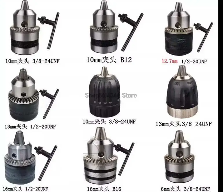 0.6-13mm Capacity 3/8-24UNF B10 1/2-20UNF Mount Spanner Drill chuck w Key Tool