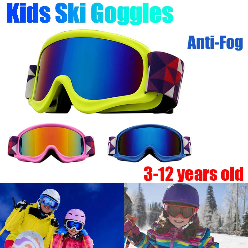 JSJM New Kids Ski Goggles Double Layers Anti-Fog UV400 Ski Glasses Snow Snowboard Goggles Children Winter Ski Eyewear Age 3-12