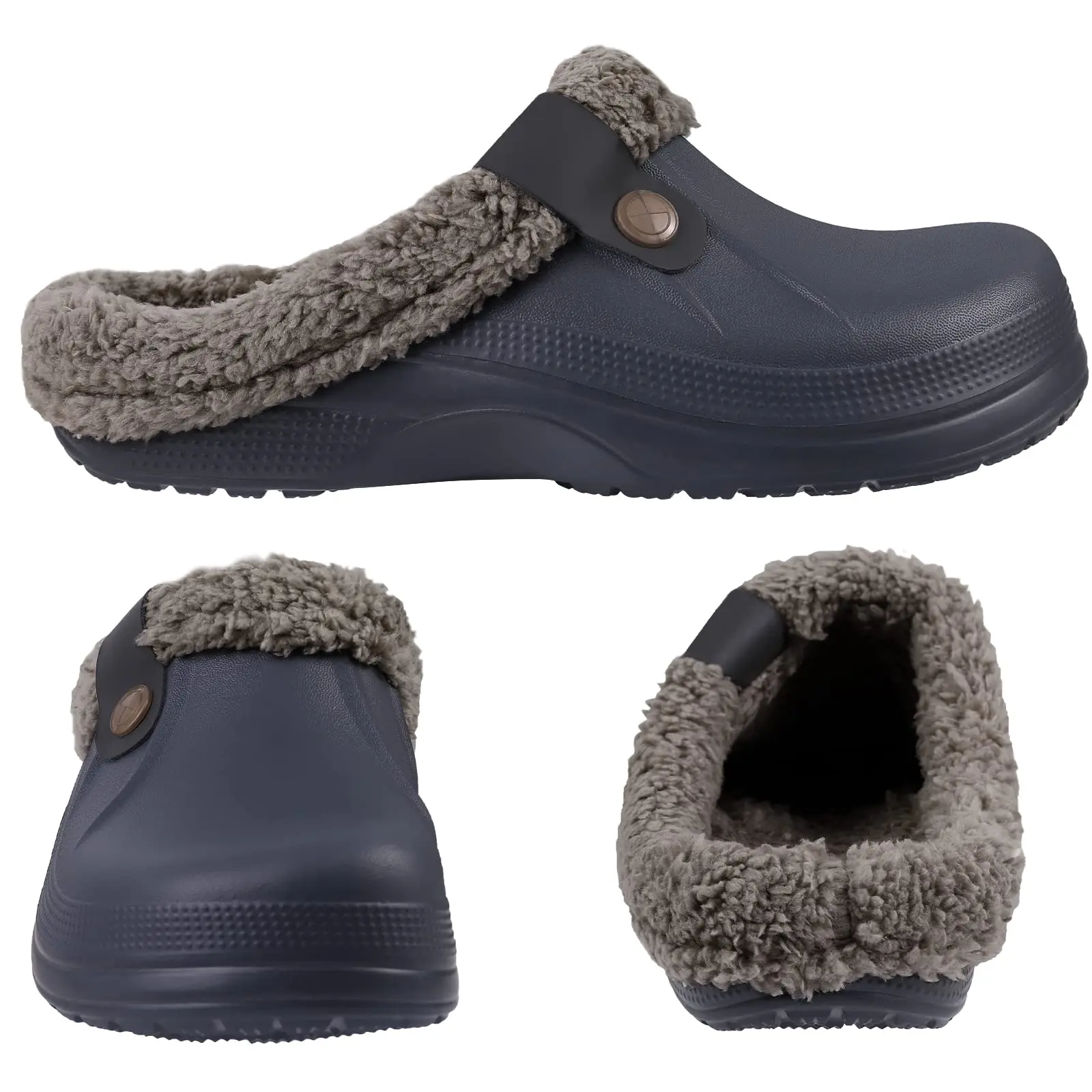 Litfun Indoor Outdoor Winter Colgs Slippers Men Waterproof Garden Shoes Home Fur Clogs Soft Plush Slippers Bedroom Fuzzy Shoes