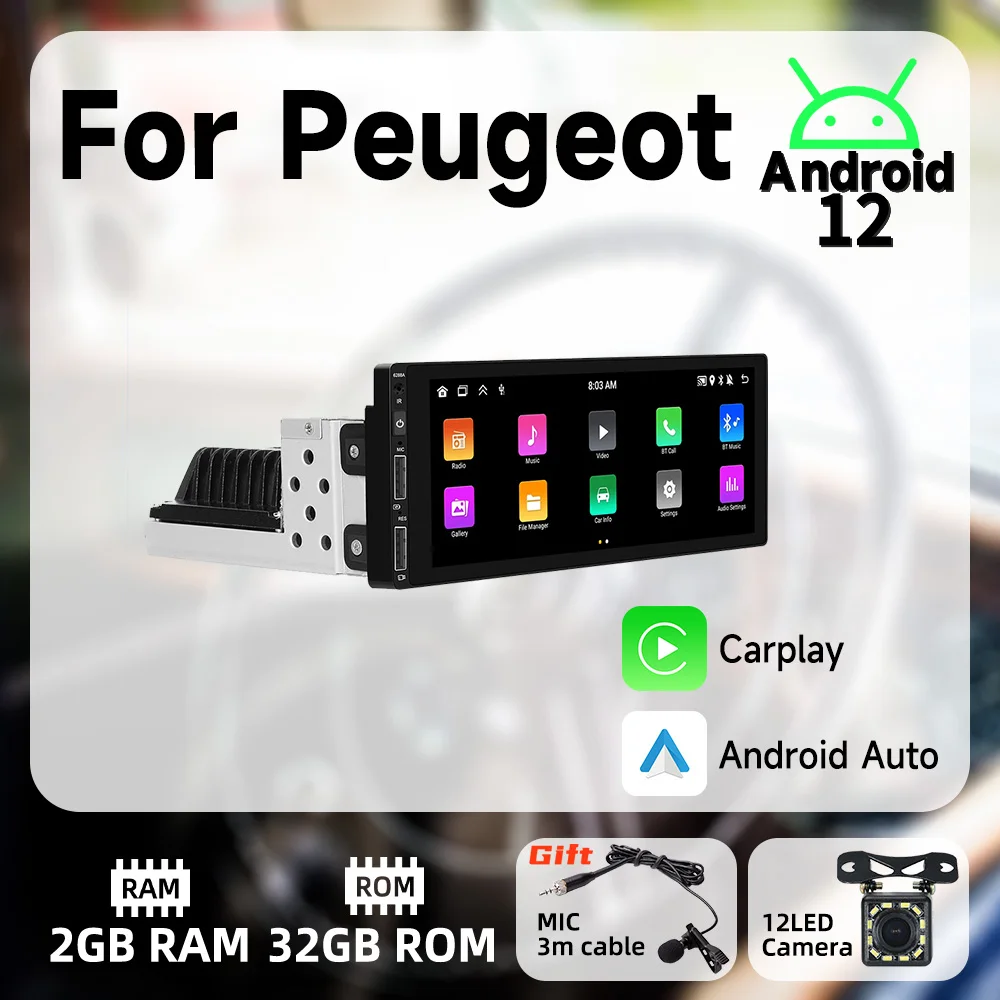 

For Peugeot 6.9" Screen 1Din Radio Android Car Multimedia Stereo Head Unit Carplay Android Auto Autoradio GPS Navigation BT Wifi