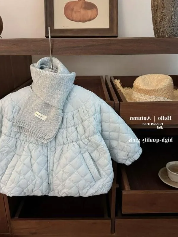 

Princ Sle Fce Lined Thiened Cotton Jaet for Girls Winter Warm Outerwear Versatile Faionable Geometric Pattern