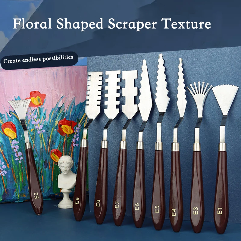 9 Pcs Flower Art Scraper Texture Knife Art Palette Knife Special-shaped Scraper Oil Painting Acrylic Paint Tool for Art Students