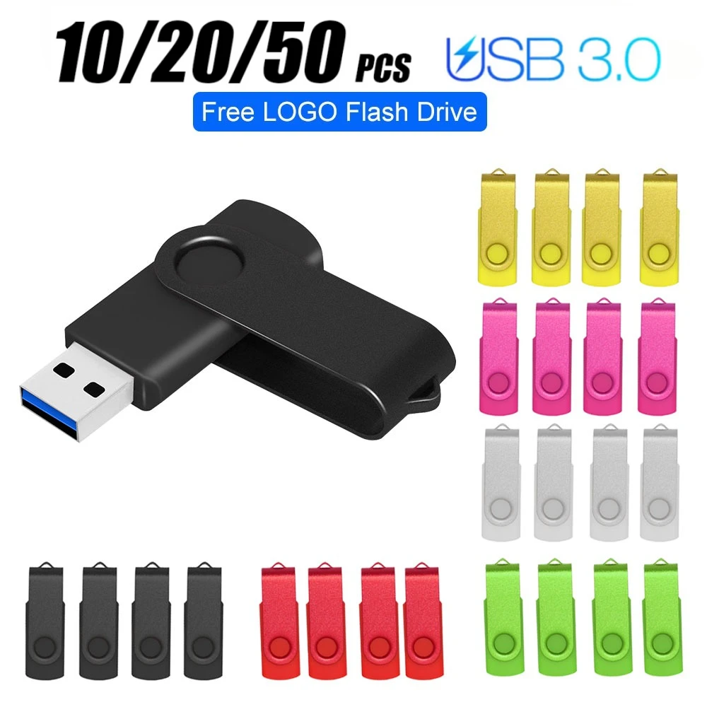 

10/20/50PCS LOT Rotatable Metal USB 3.0 Flash Drive 8GB Free Custom Logo Pen Drive 64GB Memory Stick Creative Gift 32GB U Disk