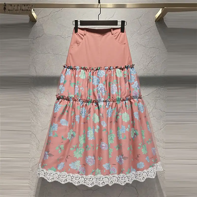 

ZANZEA Bohemian Women Long Jupes Maxi Skirts Floral Print Casual Faldas Saia 2025 Autumn Elastic Waist Loose Party Loose Bottoms