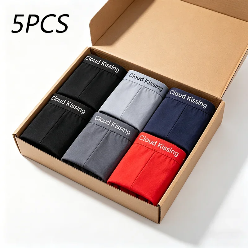 5Pcs Mens Cloud Kissing Ice Silk Briefs Seamless Elastic Triangle Underwear Comfortable Quick Dry Daily Fashion Male Underpants