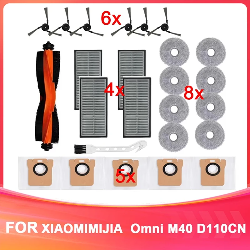 

A86I-For Xiaomi Mijia Omni M40 D110CN Replacement Parts Main Side Brush Hepa Filter Mop Cloth Dust Bag Accessories