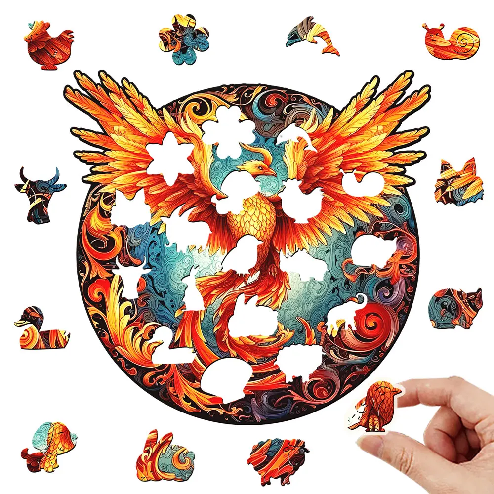 Wooden puzzle Phoenix Red delicate gratitude Gift box Irregular shape animal puzzle gift Family interactive adult stress relief