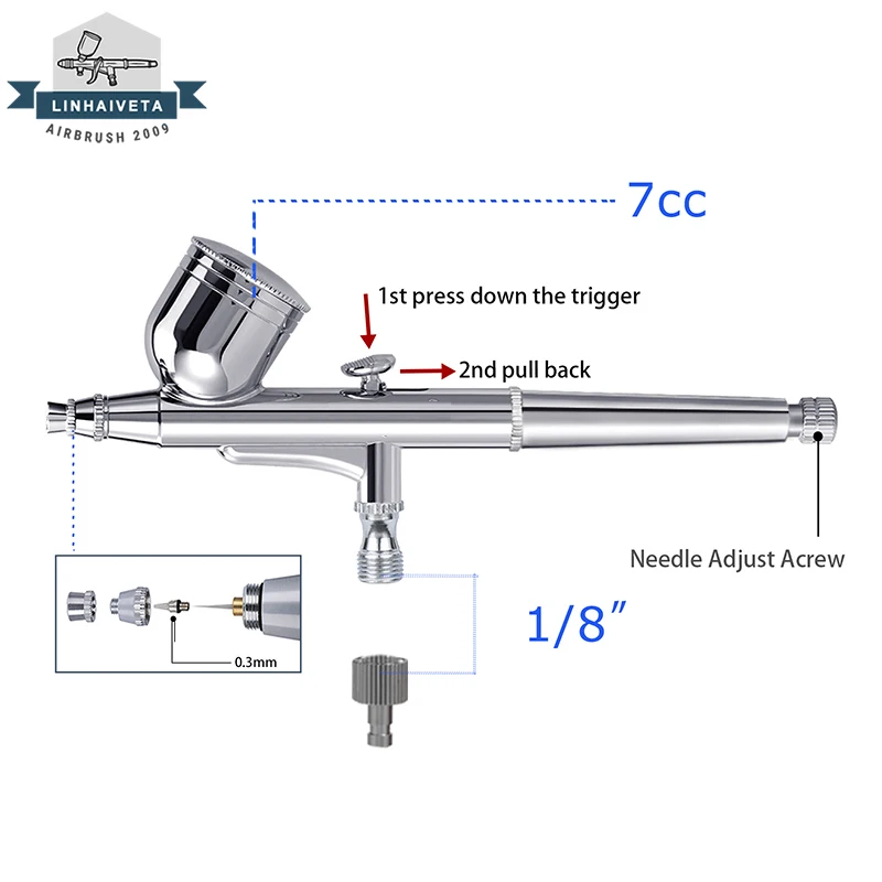 Imagem -02 - Dual-action Airbrush Compressor Kit Auto Stop Stepless Controle Pistola de Pulverização Acessórios para Nail Art Modelo Bolo Pintura