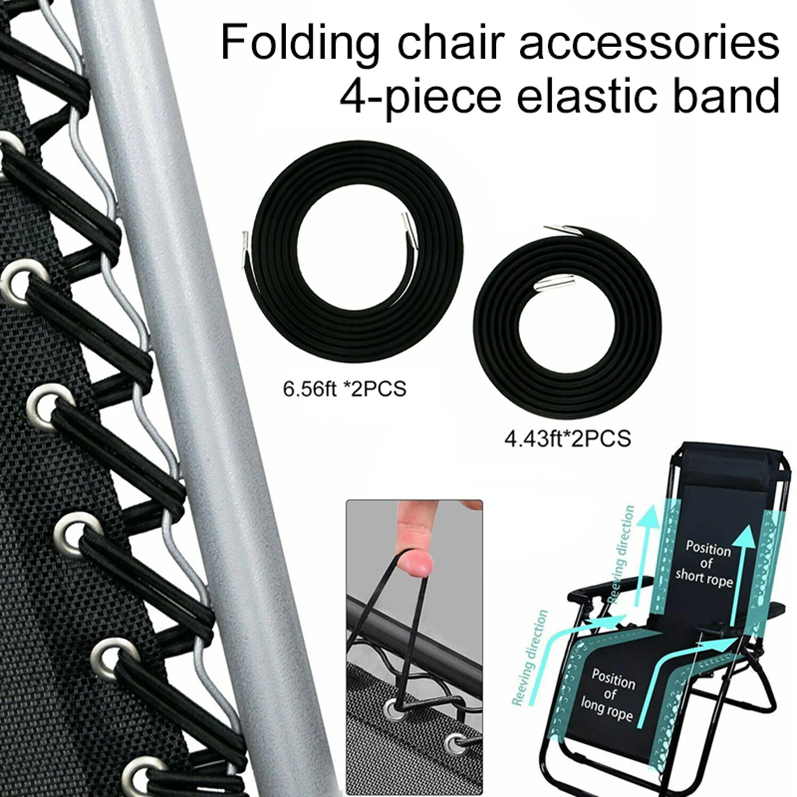 4Pcs Elastic Cord Camp Bed Rest Folding Chair Accessory Binding Rope Stable For Zero Gravity Reclining Garden Sun Lounger Chairs
