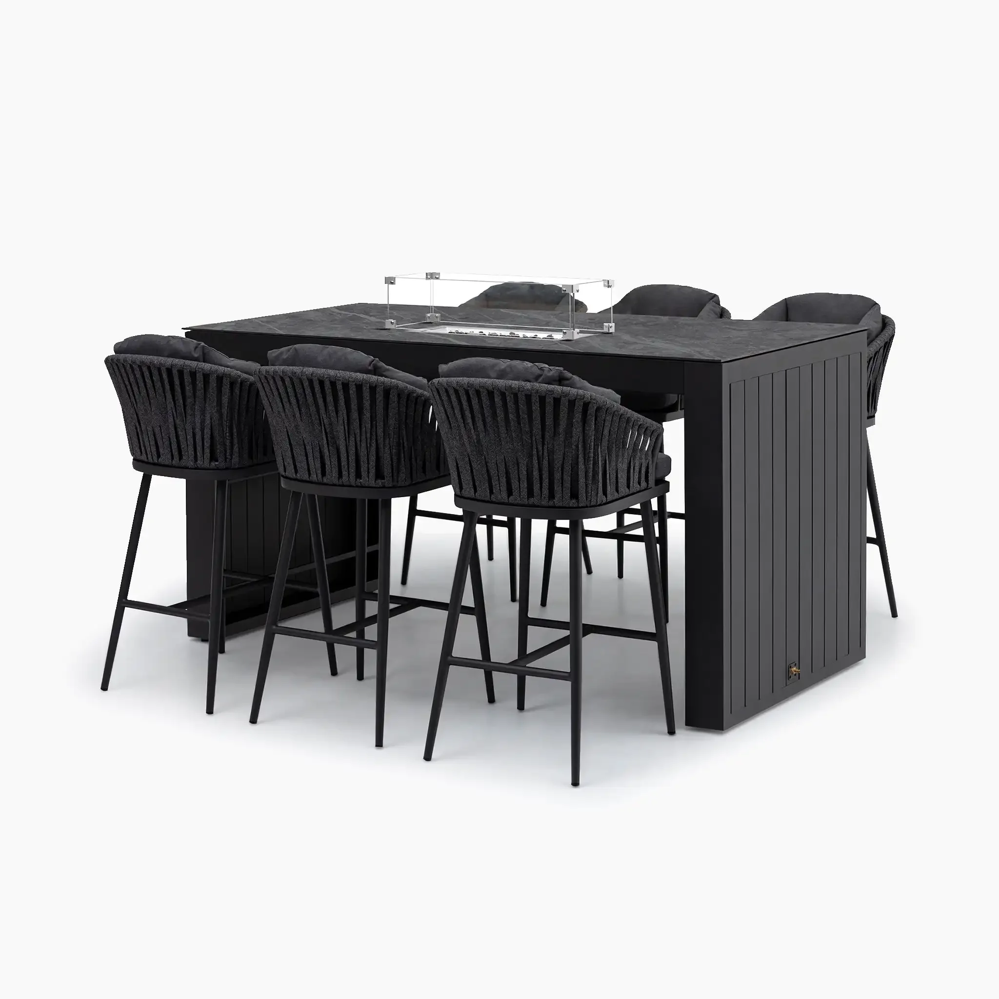 

-Patio Bar Table And Chairs Set Furniture Rope Woven Garden Fire Pit Tables With Teak Wood Outdoor Dining Sets