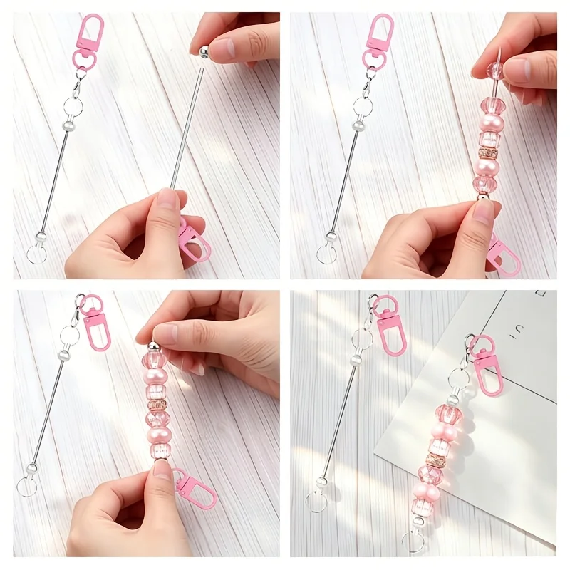 26Pcs Beadable Key Rod Key Ring Beaded Keychain Strip Craft Accessories DIY Kit Alloy Blank Beading Accessories For Making Gifts