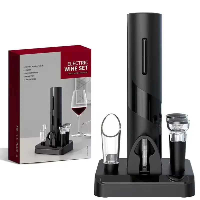 Multifunction Electric Automatic Corkscrew Wine Opener Set Wine stopper, Wine Pourer, Electric Bottle Opener with Storage Base